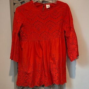 Red/Coral Boho Eyelet Lace Cotton Top